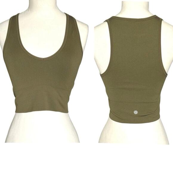 Athleta Women's Aurora Crop Rib Tank Top Size XS V Neck Olive Green - Picture 1 of 8